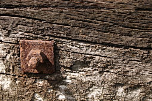 Free Stock Photo of Rusted metal bolt in wood