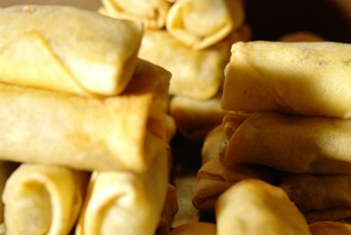 Free Stock Photo of Mountain of spring rolls