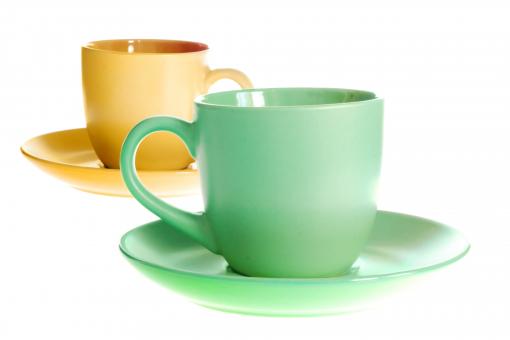 Free Stock Photo of Green and yellow cups