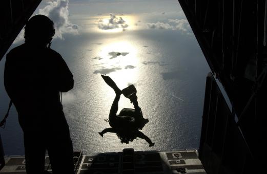 Free Stock Photo of Rescuers Jumping in the Sea 