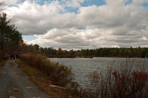 Free Stock Photo of Hiking along Lake Awosting Shore