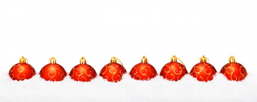 Free Stock Photo of Row of Eight Red Christmas Baubles
