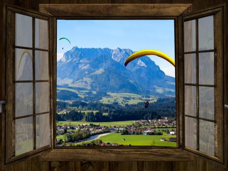 Free Stock Photo of Paraglider through the Window