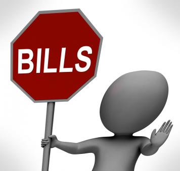 Free Stock Photo of Bills Red Stop Sign Means Stopping Bill Payment Due