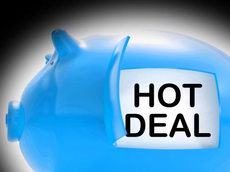 Free Stock Photo of Hot Deal Piggy Bank Message Means Best Price And Quality