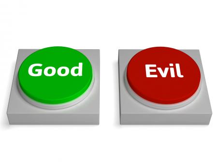 Free Stock Photo of Good Evil Buttons Show Goodness Or Devil