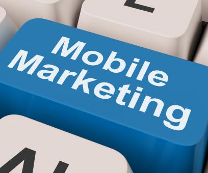 Free Stock Photo of Mobile Marketing Key Shows Online Sales And Promotion