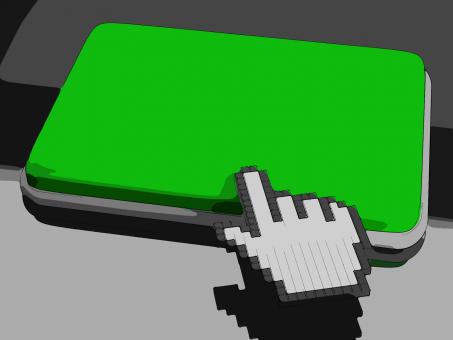Free Stock Photo of Cursor Hand On Key Background Shows Blank Copy space Click Here
