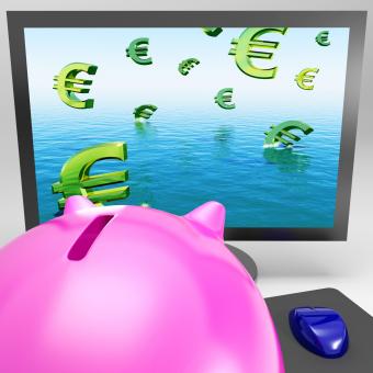 Free Stock Photo of Euro Symbols Drowning On Monitor Shows European Depression