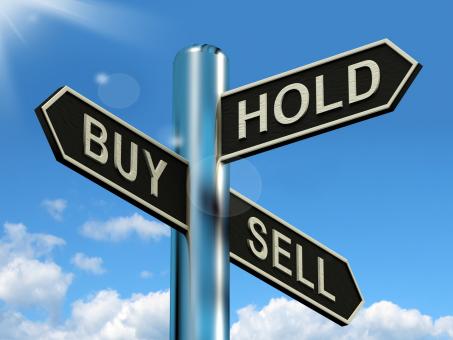 Free Stock Photo of Buy Hold And Sell Signpost Representing Stocks Strategy