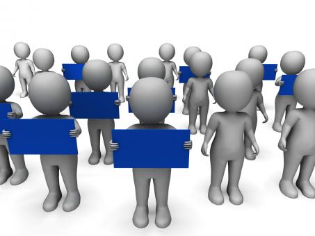 Free Stock Photo of Characters Holding Signs Showing Talking Or Discussion