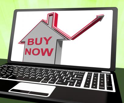 Free Stock Photo of Buy Now House Laptop Shows Real Estate On Market