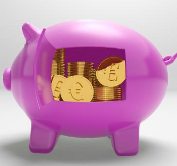 Free Stock Photo of Euros In Piggy Shows Rich European Finances