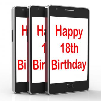Free Stock Photo of Happy 18th Birthday On Phone Means Eighteen