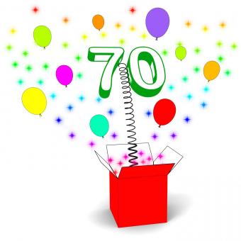 Free Stock Photo of Number Seventy Surprise Box Means Sparkling Balloons And Confetti