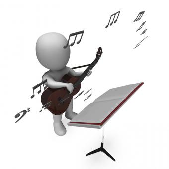Free Stock Photo of Musician Guitarist Character Shows Guitar Music And Performing