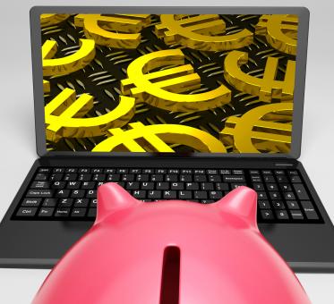 Free Stock Photo of Euro Laptop Screen Shows Money In Europe