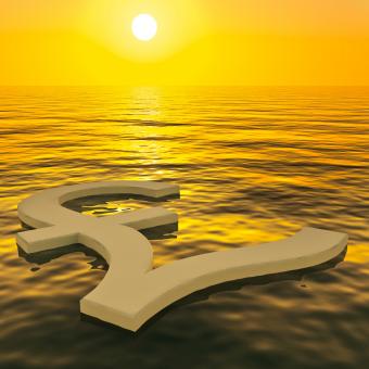Free Stock Photo of Pound Floating And Sunset Showing Money Wealth Or Earnings