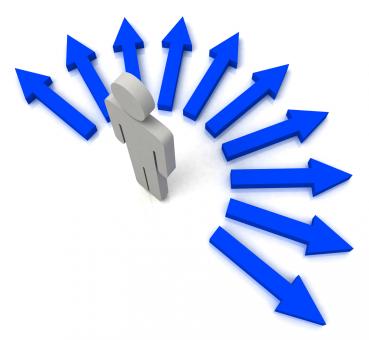 Free Stock Photo of Person With Blue Arrows Shows Many Choices