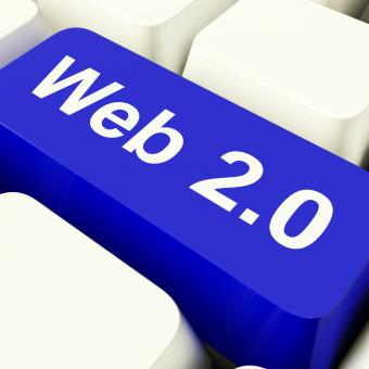 Free Stock Photo of Web2 Computer Key In Blue Showing Social Media
