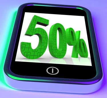 Free Stock Photo of 50 On Smartphone Shows Mobile Marketing And Special Promotions