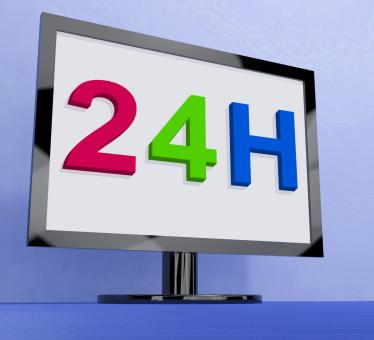 Free Stock Photo of 24h On Monitor Shows All Day Service Online