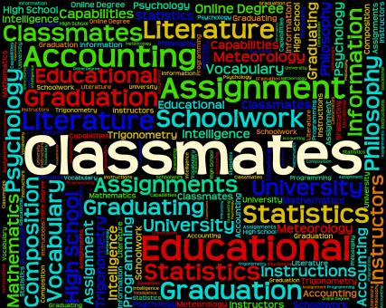 Free Stock Photo of Classmates Word Shows Words Schoolmate And Schoolmates