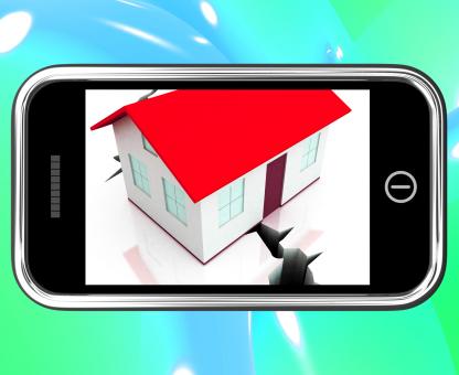 Free Stock Photo of Cracked Foundations On Smartphone Showing Damaged House