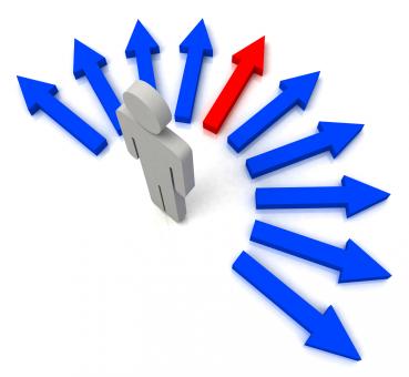 Free Stock Photo of Person With Blue Arrows Shows One Chosen