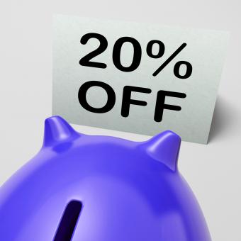 Free Stock Photo of Twenty Percent Off Piggy Bank Means Discounted 20