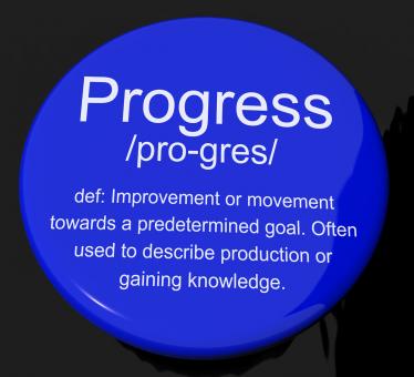 Free Stock Photo of Progress Definition Button Showing Achievement Growth And Development