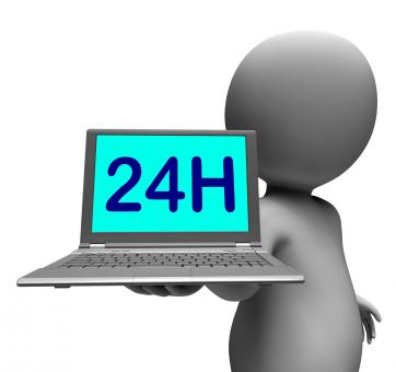 Free Stock Photo of 24h Laptop And Character Shows All Day Open On Web