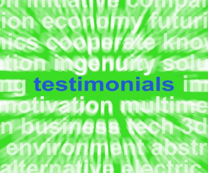 Free Stock Photo of Testimonials Word Shows Supporting And Recommending Product Or Service