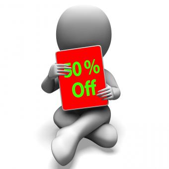 Free Stock Photo of Fifty Percent Off Tablet Means 50 Discount Or Sale Online