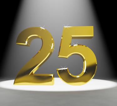 Free Stock Photo of Gold 25th 3d Number Closeup Representing Anniversary Or Birthday