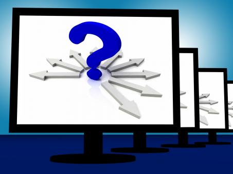 Free Stock Photo of Question Mark On Monitors Showing Enquiries