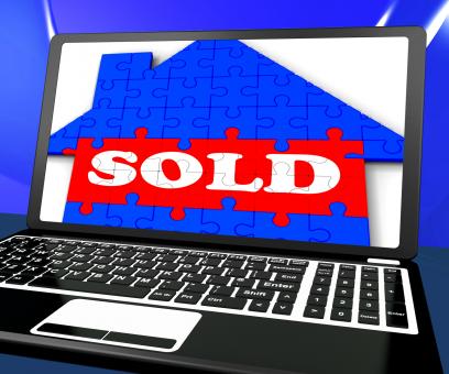 Free Stock Photo of Sold On House On Laptop Shows Sold Property