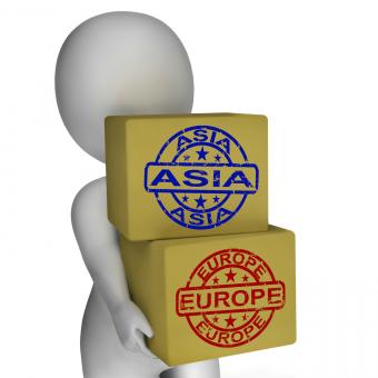 Free Stock Photo of Europe Asia Import And Export Boxes Mean International Trade