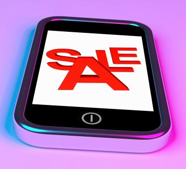 Free Stock Photo of Sale Message On Smartphone Shows Online Discounts