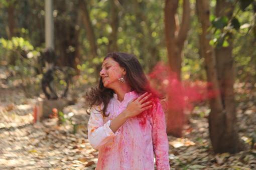Free Stock Photo of Woman with Pink Color Powder