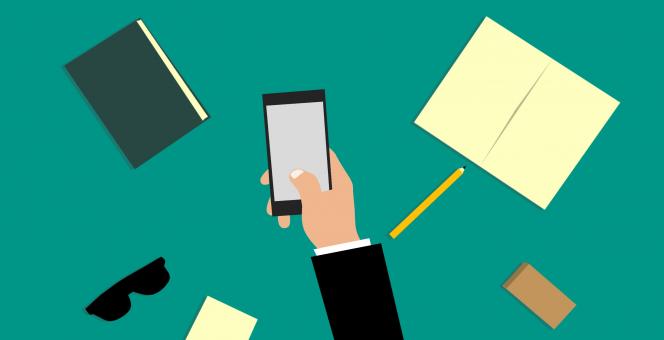 Free Stock Photo of Business Illustration with Books and Smartphone