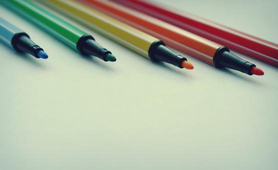 Free Stock Photo of Five bright felt tip pens