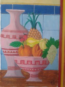 Free Stock Photo of Painting of Vase with Delicious Fruit