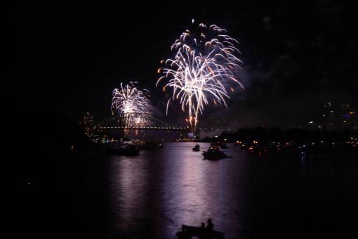 Free Stock Photo of Fireworks Over the Sydney Harbour Bridge