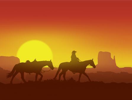 Free Stock Photo of Lone Cowboy at Sunset in Monument Valley - Wild West Concept