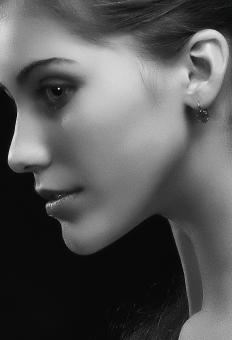 Free Stock Photo of Beautiful Girl Profile in Black and White
