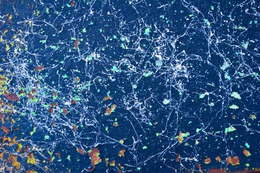 Free Stock Photo of White Paint Splatters on Blue Metal
