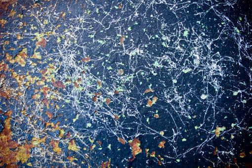 Free Stock Photo of White Paint Splatters and Rust on Blue