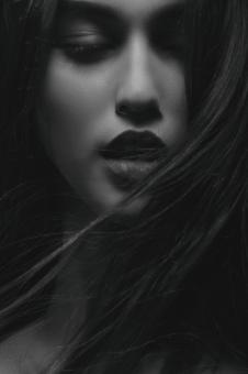 Free Stock Photo of Dark Hair Woman - Black and White Portrait