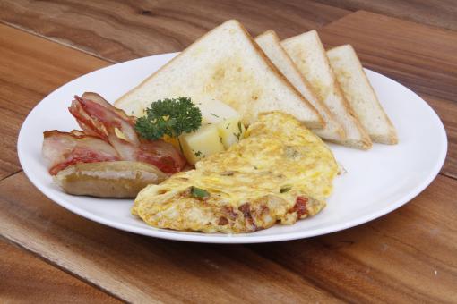 Free Stock Photo of Omelette and Toast Breakfast